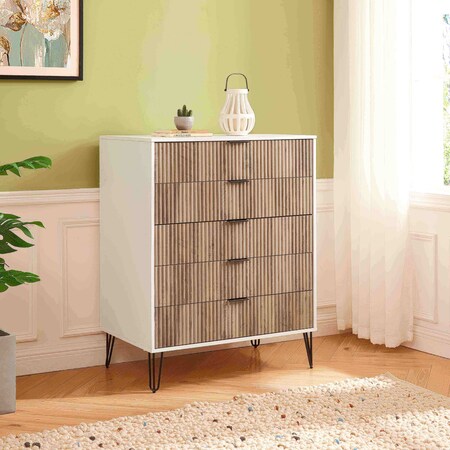 Manhattan Comfort DUMBO 5-Drawer Tall Dresser in White and Grey DR002-WG